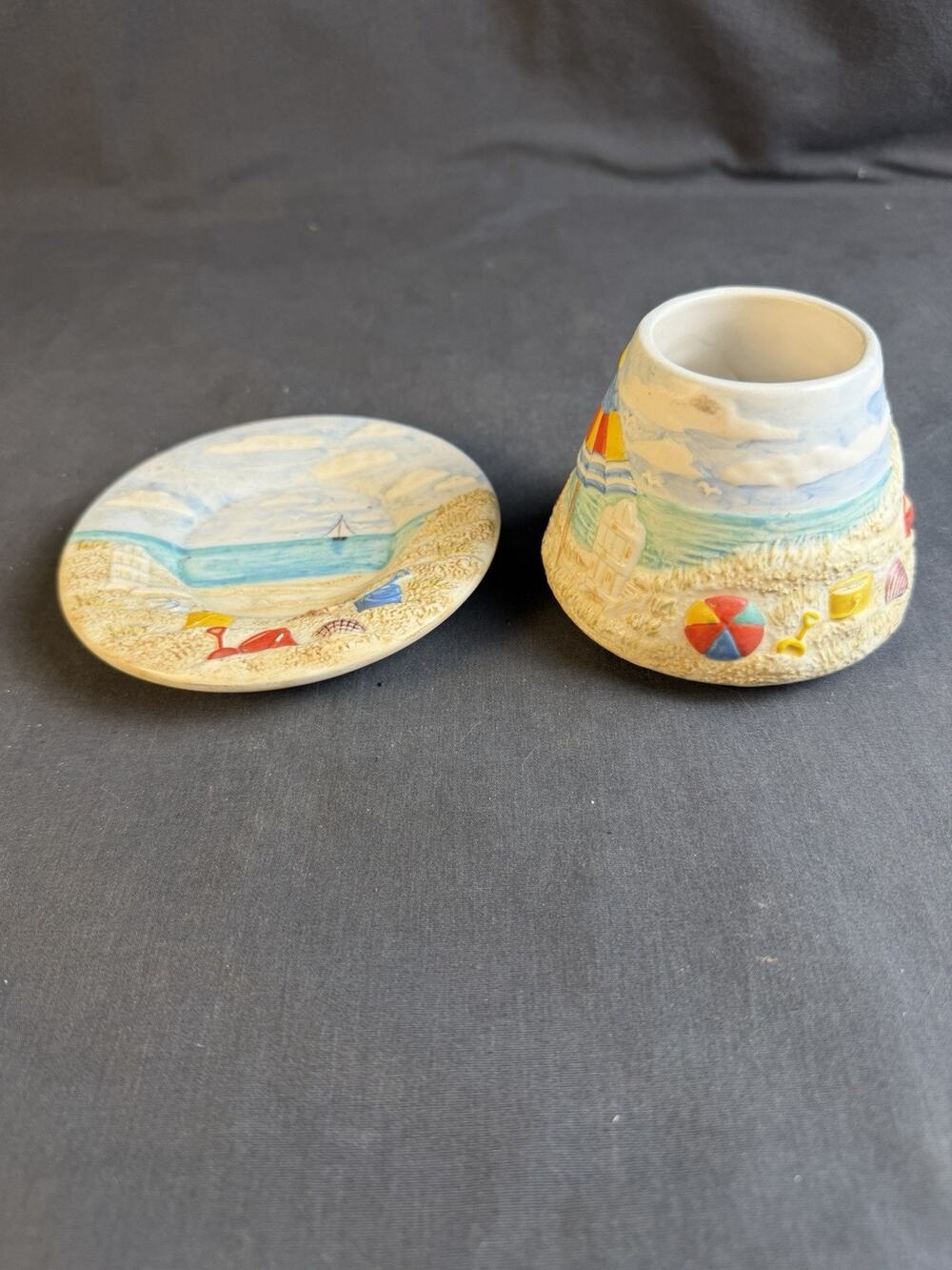 Yankee Candle Beach Scene Ceramic Jar Topper Umbrella Sailboat Shells 3D Summer